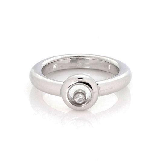 Chopard Happy Diamond 18k White Gold Floating Diamond Round Ring - Size 5