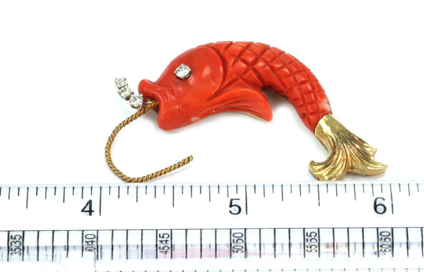 Nayan Oid Diamond Coral 18k Yellow Gold Carved Fish Hook Dangle Earrings