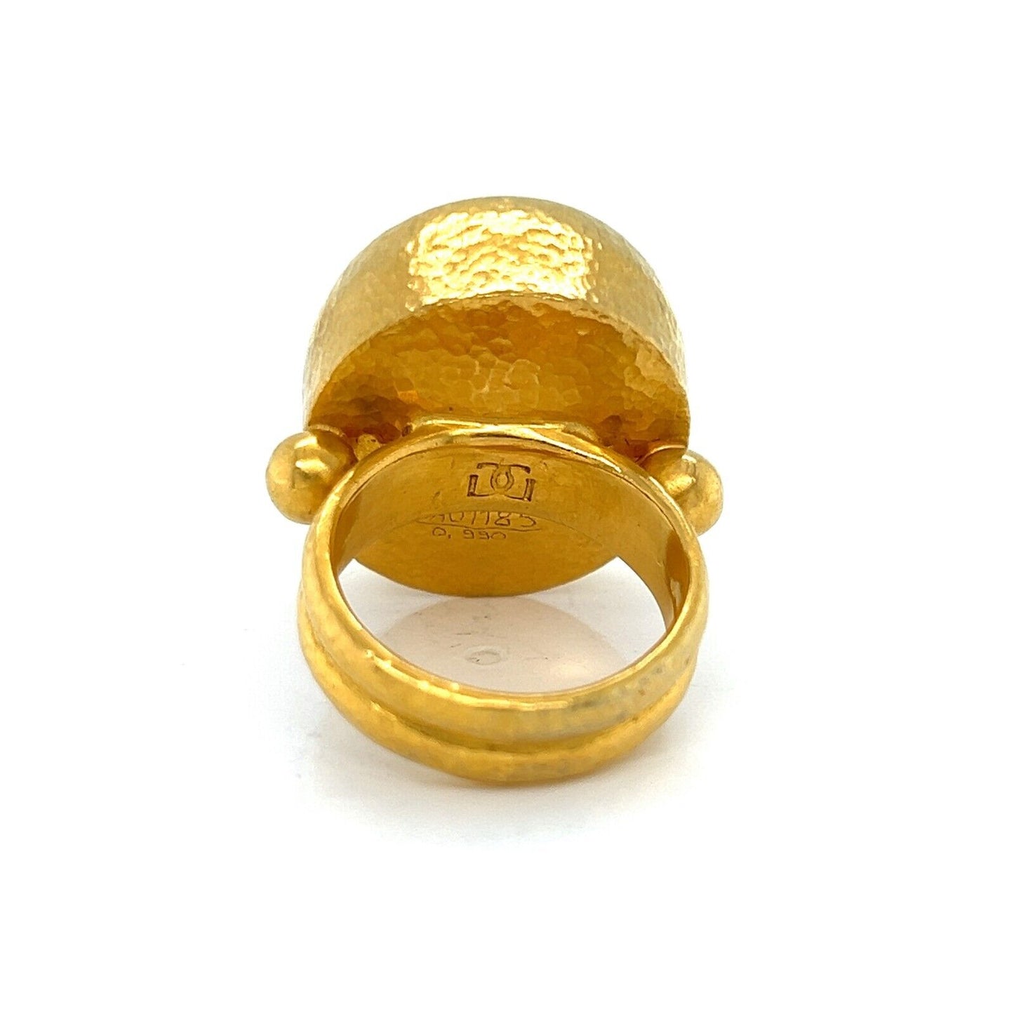 Gurhan Rune Rutilated Quartz 24k Yellow Gold Cocktail Ring Size 6