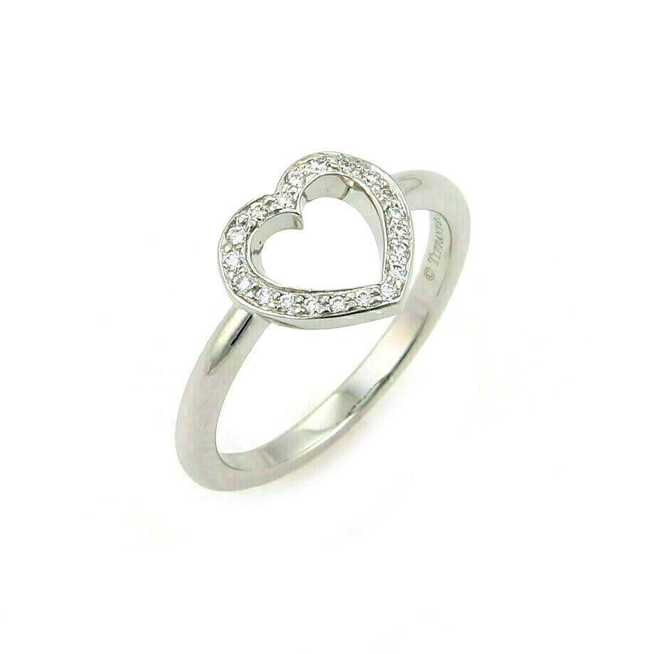 Tiffany & Co. Diamond Platinum Classic Open Style Heart Ring - Size 4.5