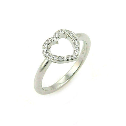 Tiffany & Co. Diamond Platinum Classic Open Style Heart Ring - Size 4.5