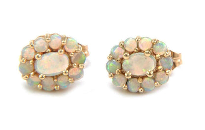 Fire Opal 14k Yellow Gold Oval Halo Stud Earrings