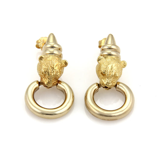 Citra 18k Yellow Gold Panther Door Knocker Dangle Earrings