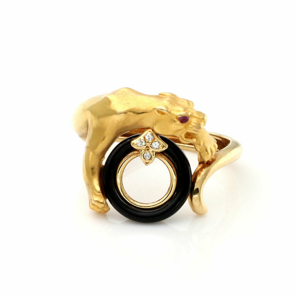 Carrera y Carrera panther black onyx ruby diamond 18k yellow gold ring