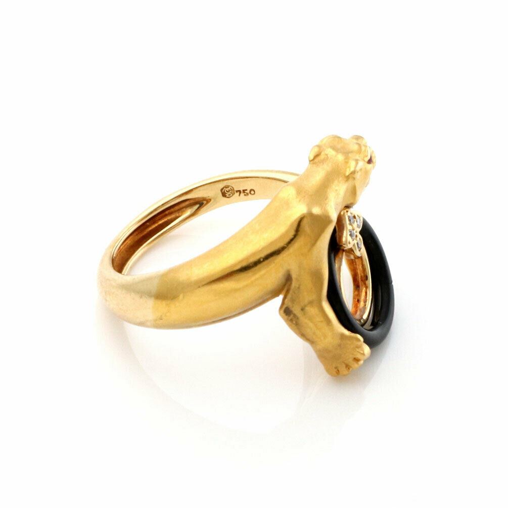 Carrera y Carrera Panther Black Onyx Ruby Diamond 18k Yellow Gold Ring Size 5