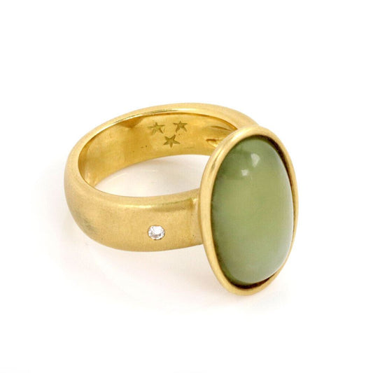 H. Stern Moonstone Diamond 18k Yellow Gold Oval Ring Size 7.5