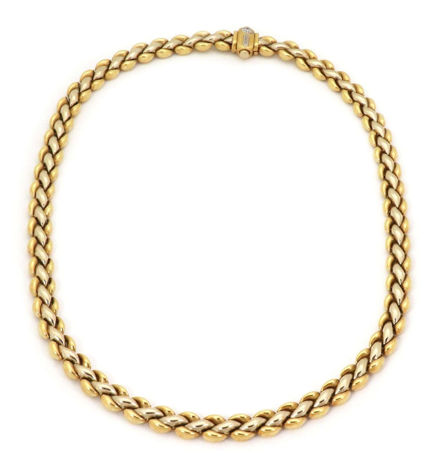 Chimento Reversible Braided 18k Two Tone Gold Puff Link Necklace