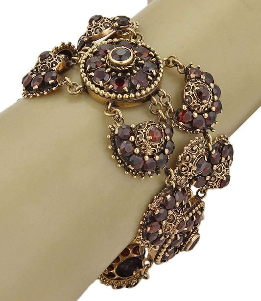 Bohemian Garnet Wide 14k Yellow Gold Floral Bracelet | Bracelets | Bracelets, catalog, Estate, Vintage | Estate