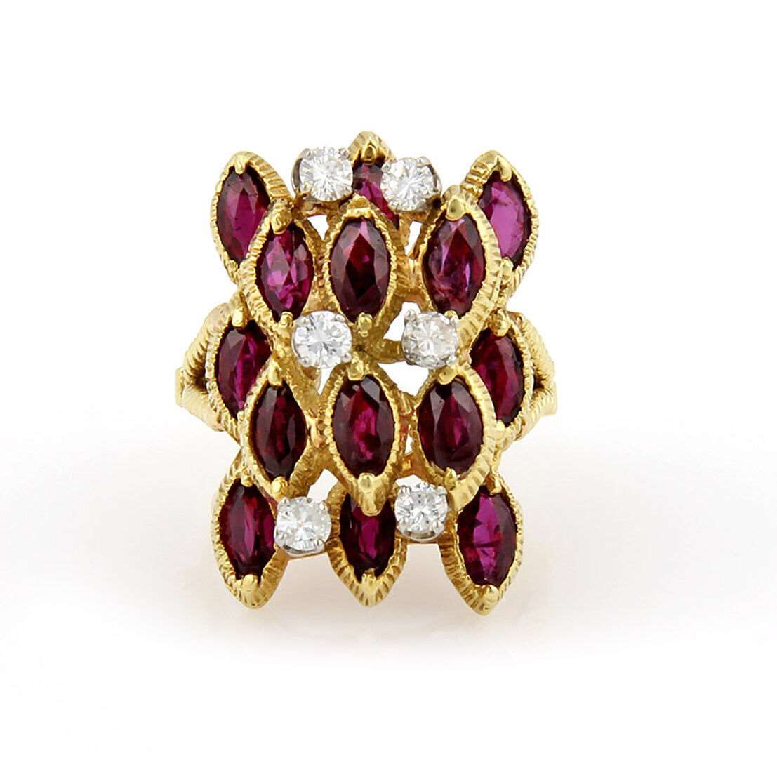 Diamond & Garnet 18k Yellow Gold Fancy Cocktail Ring | Rings | catalog, Estate, Rings, Vintage | Estate