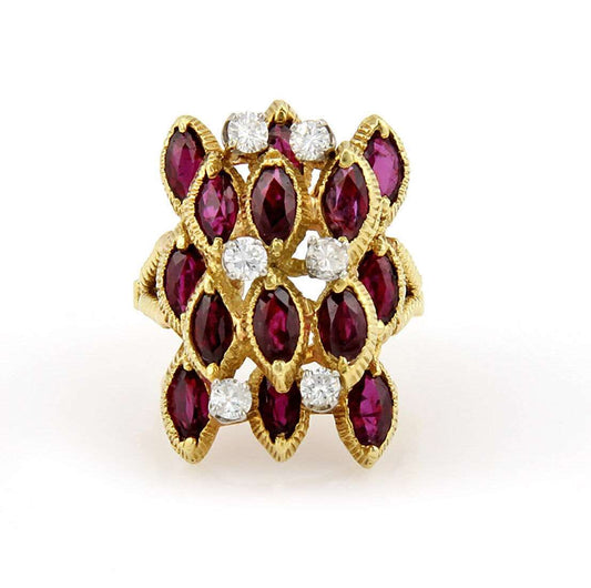 Diamond & Garnet 18k Yellow Gold Fancy Cocktail Ring | Rings | catalog, Estate, Rings, Vintage | Estate