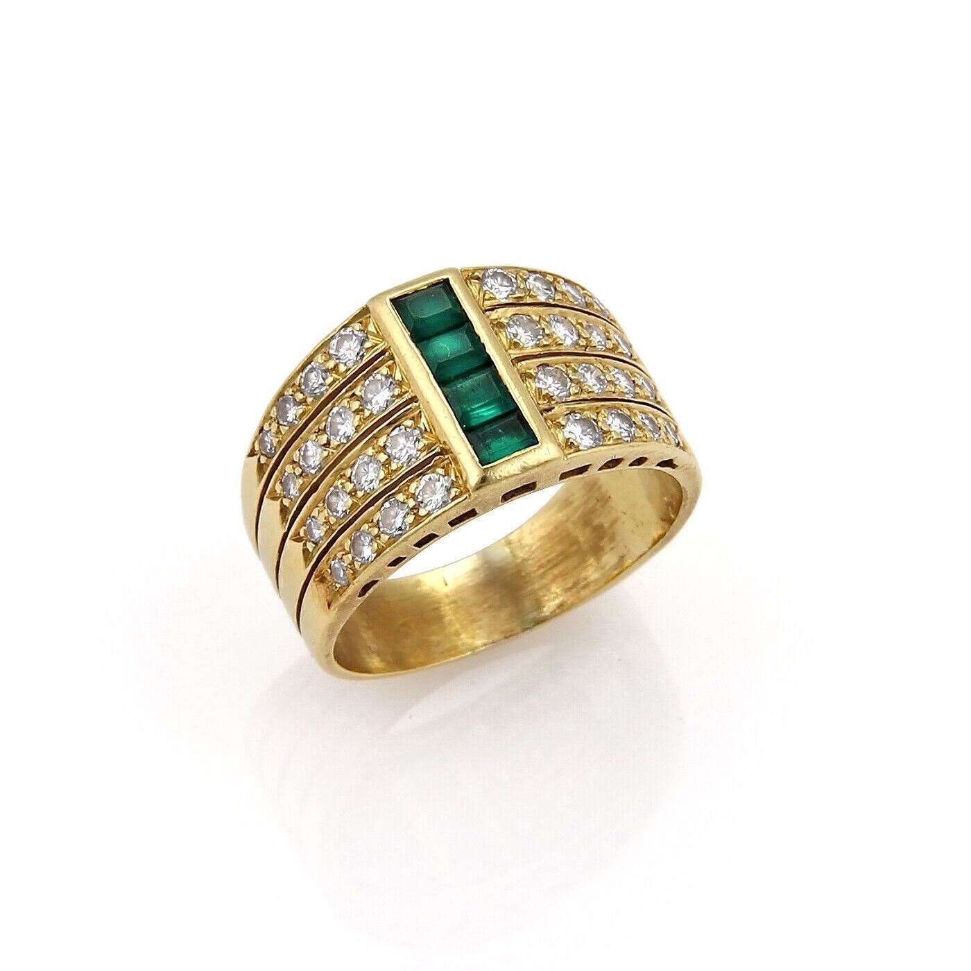 Diamond & Emerald 18k Yellow Gold 4 Rows Wide Band Ring | Rings | catalog, Estate, Rings | Estate