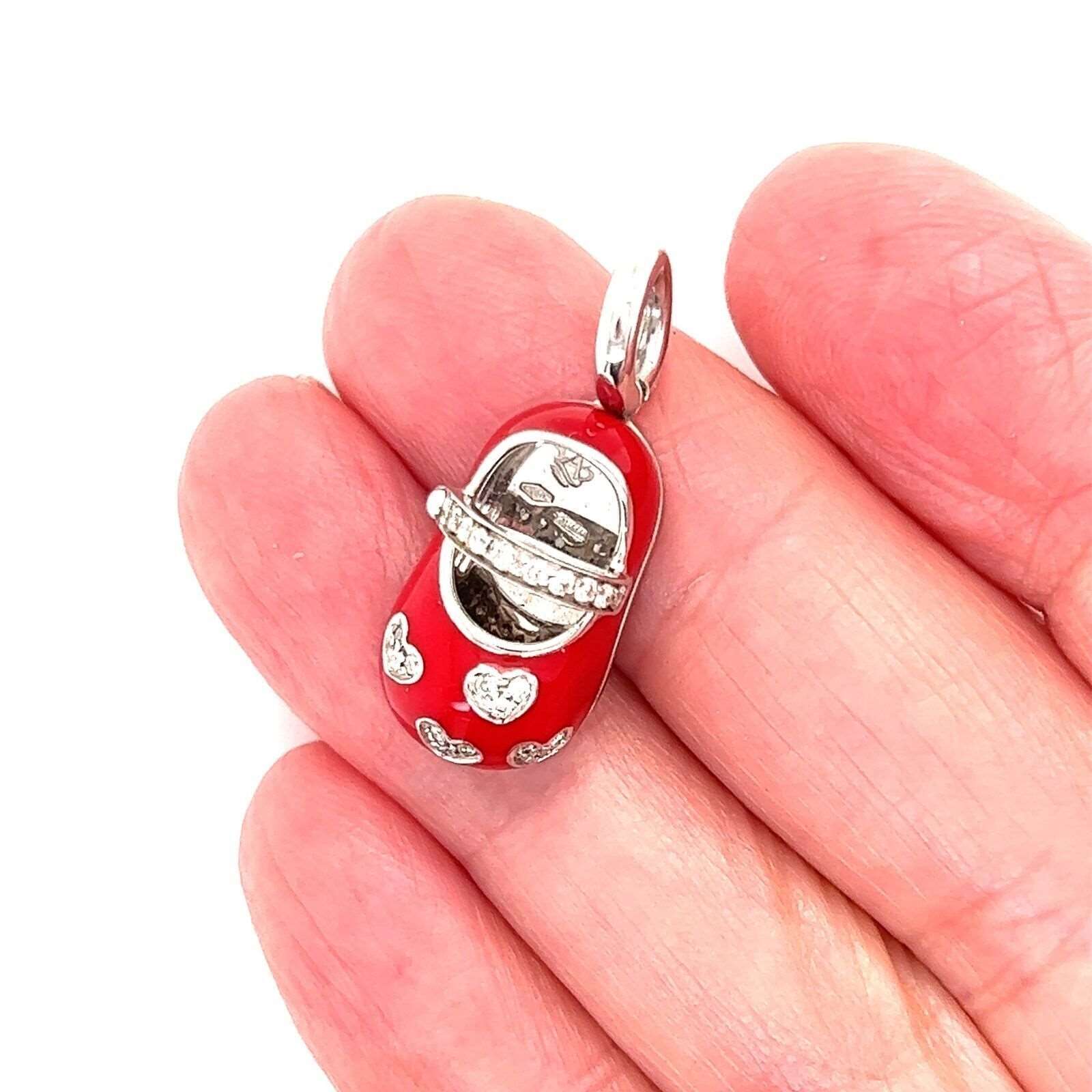 Aaron Basha Diamond Red Enamel 18k White Baby Shoe Charm Pendant