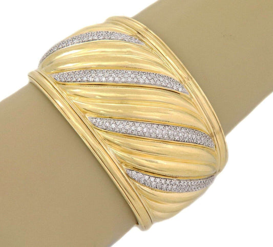 David Yurman Sculpted Pave Diamond 18k Yellow Gold Wide Cuff Bangle Bracelet | Bracelets | Bangles, Bracelets, catalog, cuffs, David Yurman, Designer Jewelry | David Yurman