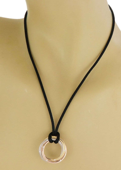 Cartier Trinity Diamond 18k Tri Color Gold Pendant Necklace on Black Cord w/Cert