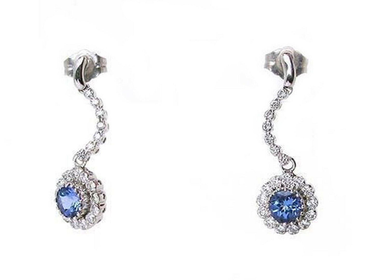 Diamond & Sapphire 14k White Gold Dangle Earrings