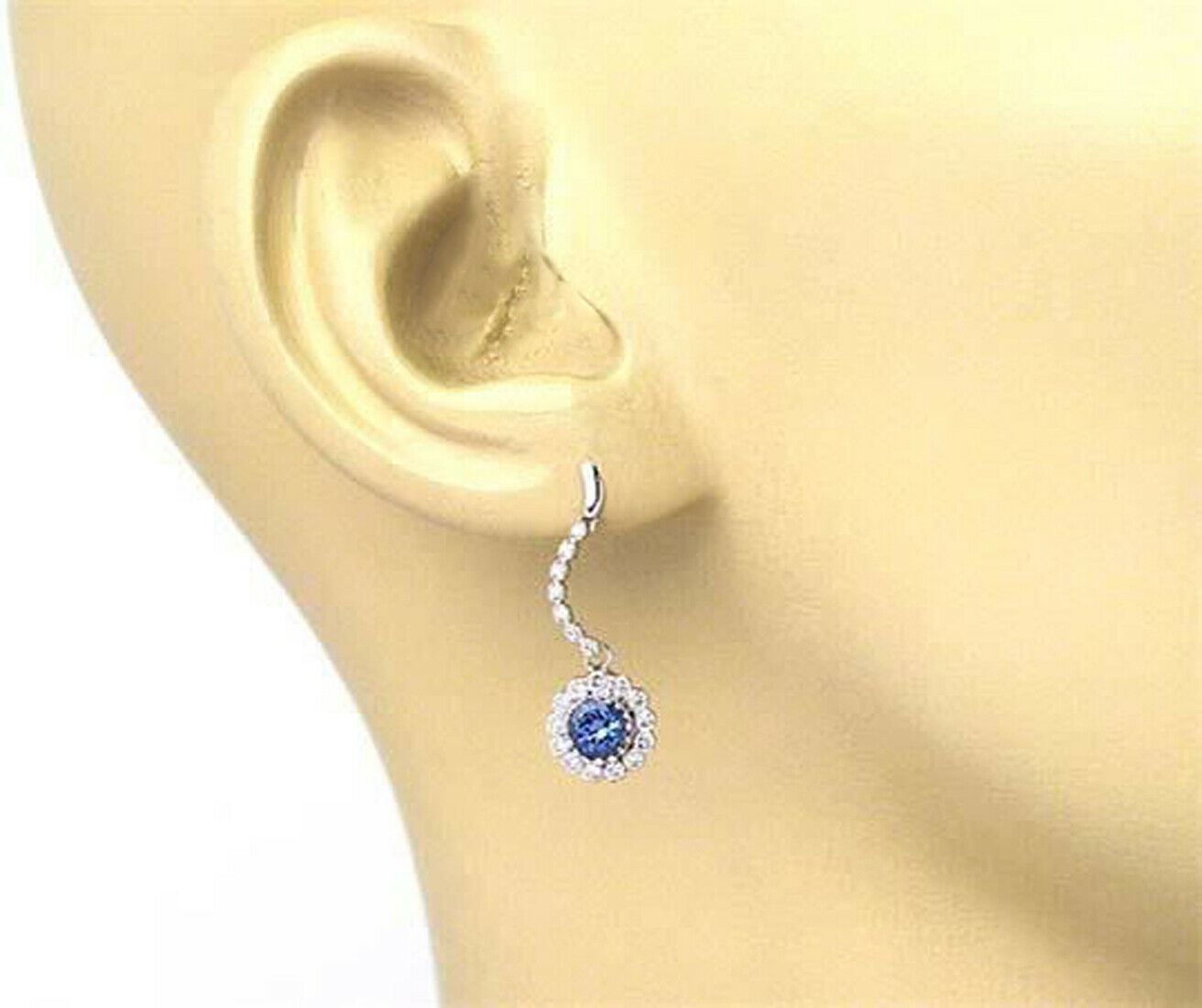 Diamond & Sapphire 14k White Gold Dangle Earrings