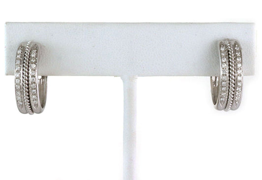 Diamond 18k White Gold Oval Hoop Earrings