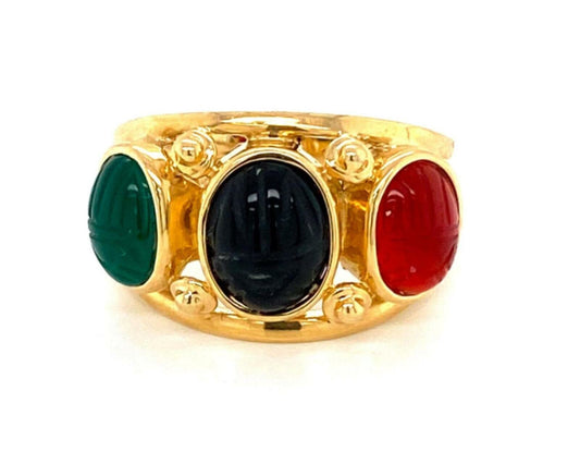 Colored Carnelian Scarab 14k Yellow Gold Ring - Size 8