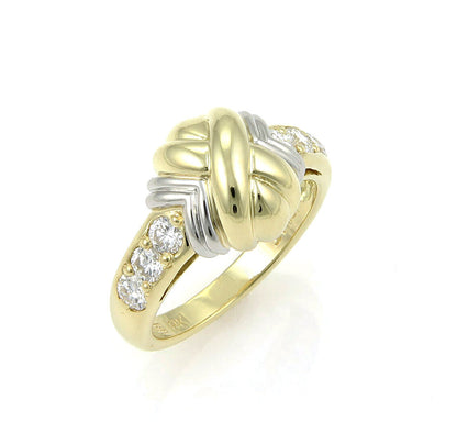 T. Foster & Co. Platinum 18k Yellow Gold & Diamond X Design Ring - Size 7