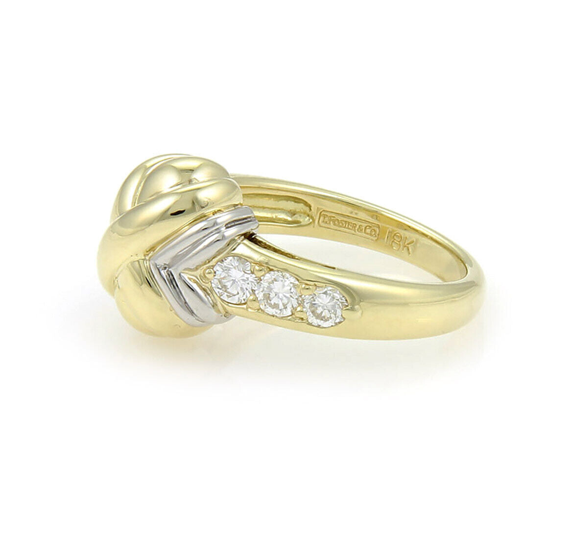 T. Foster & Co. Platinum 18k Yellow Gold & Diamond X Design Ring - Size 7