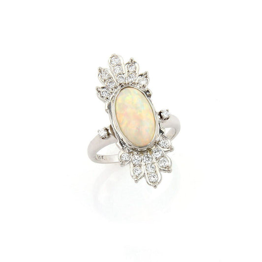 Diamond Fire Opal 14k White Gold Ring - Size 6.5