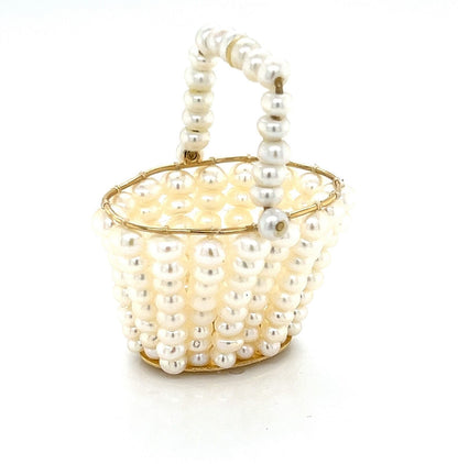 Three Dimensional 14k Yellow Gold Pearl Basket Charm Pendant