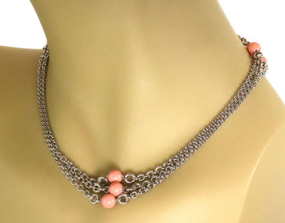 Chopard 18k White Gold Coral Beads Sautoir Long Chain Necklace w/Cert