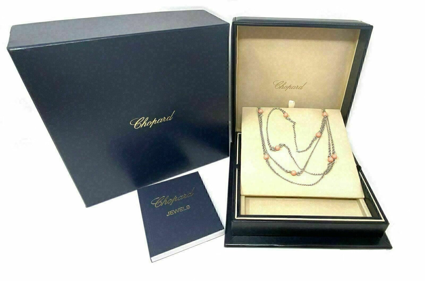 Chopard 18k White Gold Coral Beads Sautoir Long Chain Necklace w/Cert