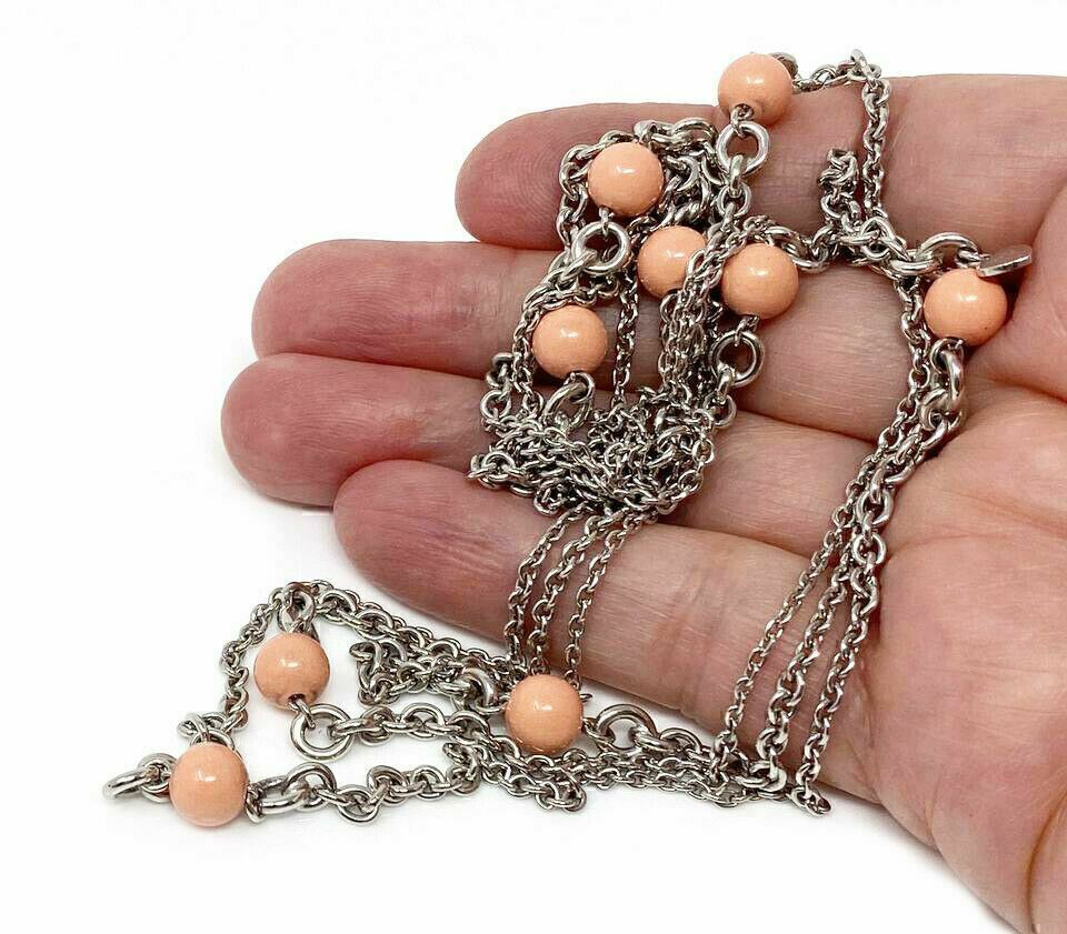Chopard 18k White Gold Coral Beads Sautoir Long Chain Necklace w/Cert