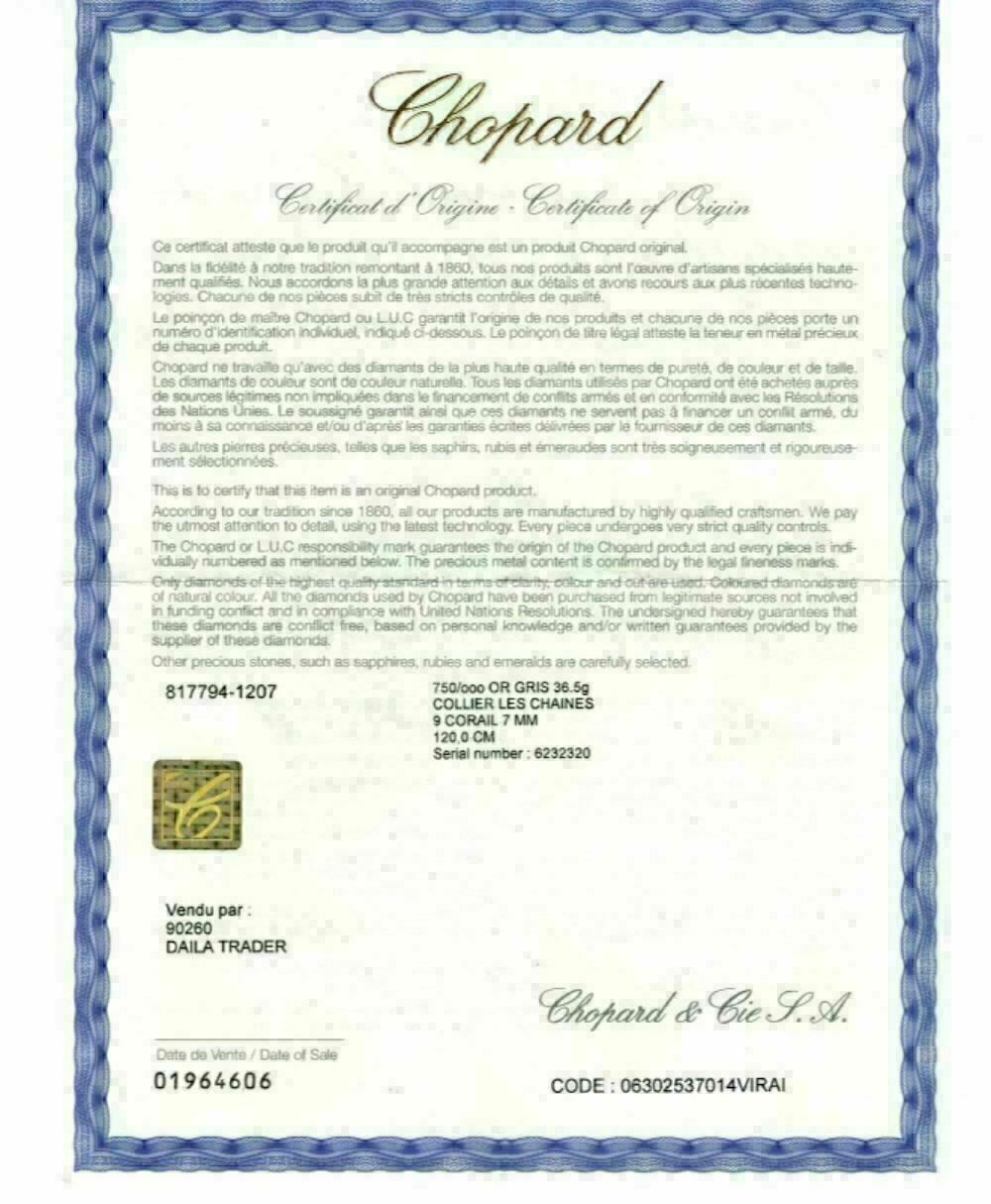 Chopard 18k White Gold Coral Beads Sautoir Long Chain Necklace w/Cert