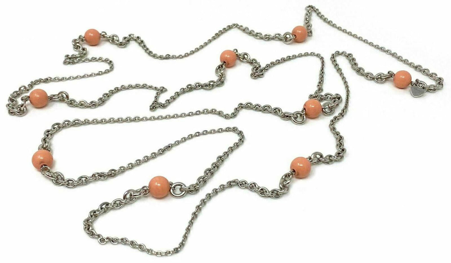Chopard 18k White Gold Coral Beads Sautoir Long Chain Necklace w/Cert