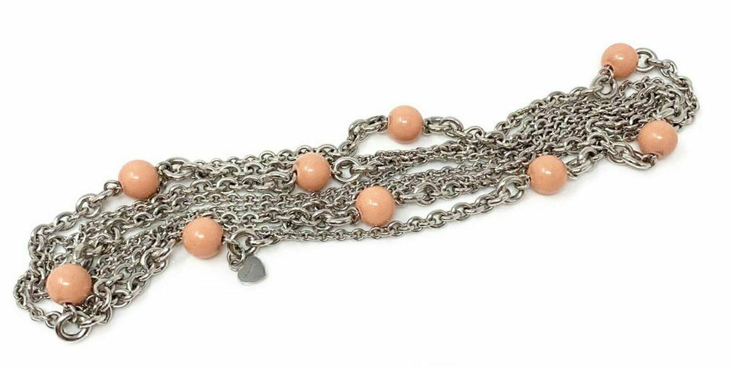 Chopard 18k White Gold Coral Beads Sautoir Long Chain Necklace w/Cert