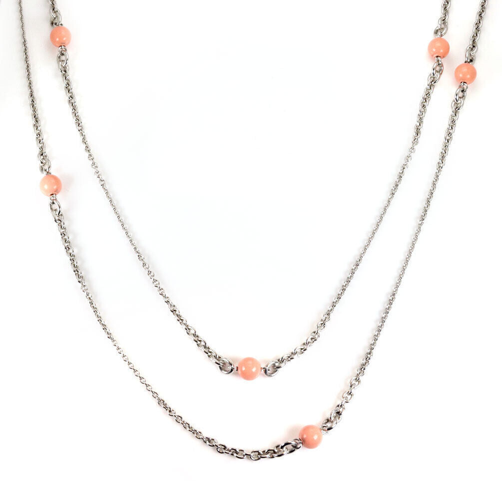 Chopard 18k White Gold Coral Beads Sautoir Long Chain Necklace w/Cert