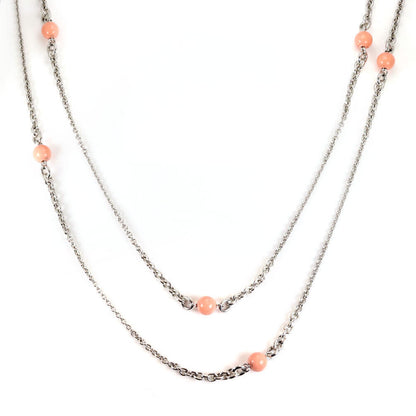Chopard 18k White Gold Coral Beads Sautoir Long Chain Necklace w/Cert