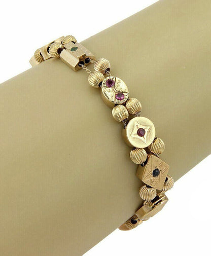 Multi-Color Gems 14k Yellow Gold 11 Slide Charms Bracelet