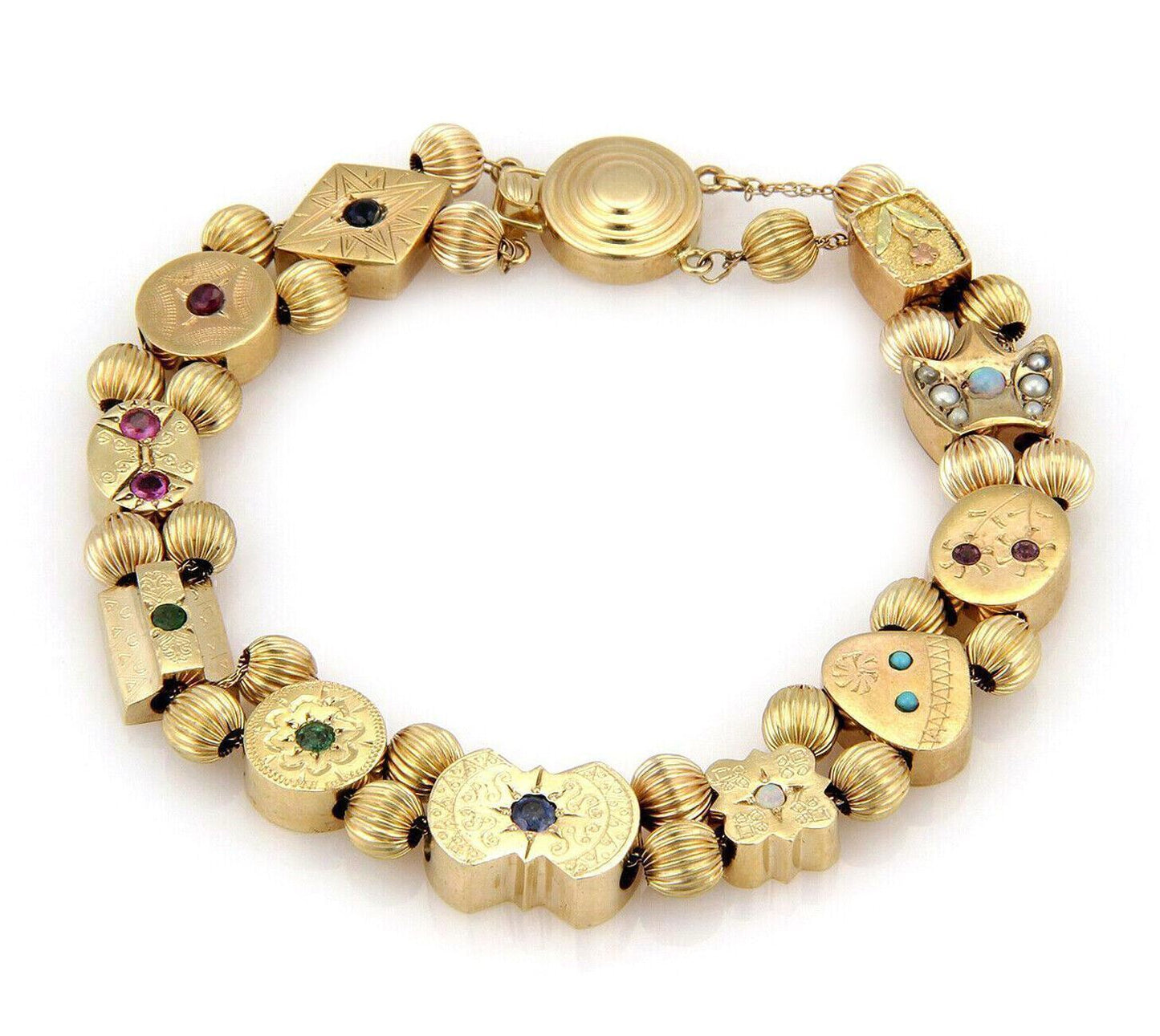 Multi-Color Gems 14k Yellow Gold 11 Slide Charms Bracelet