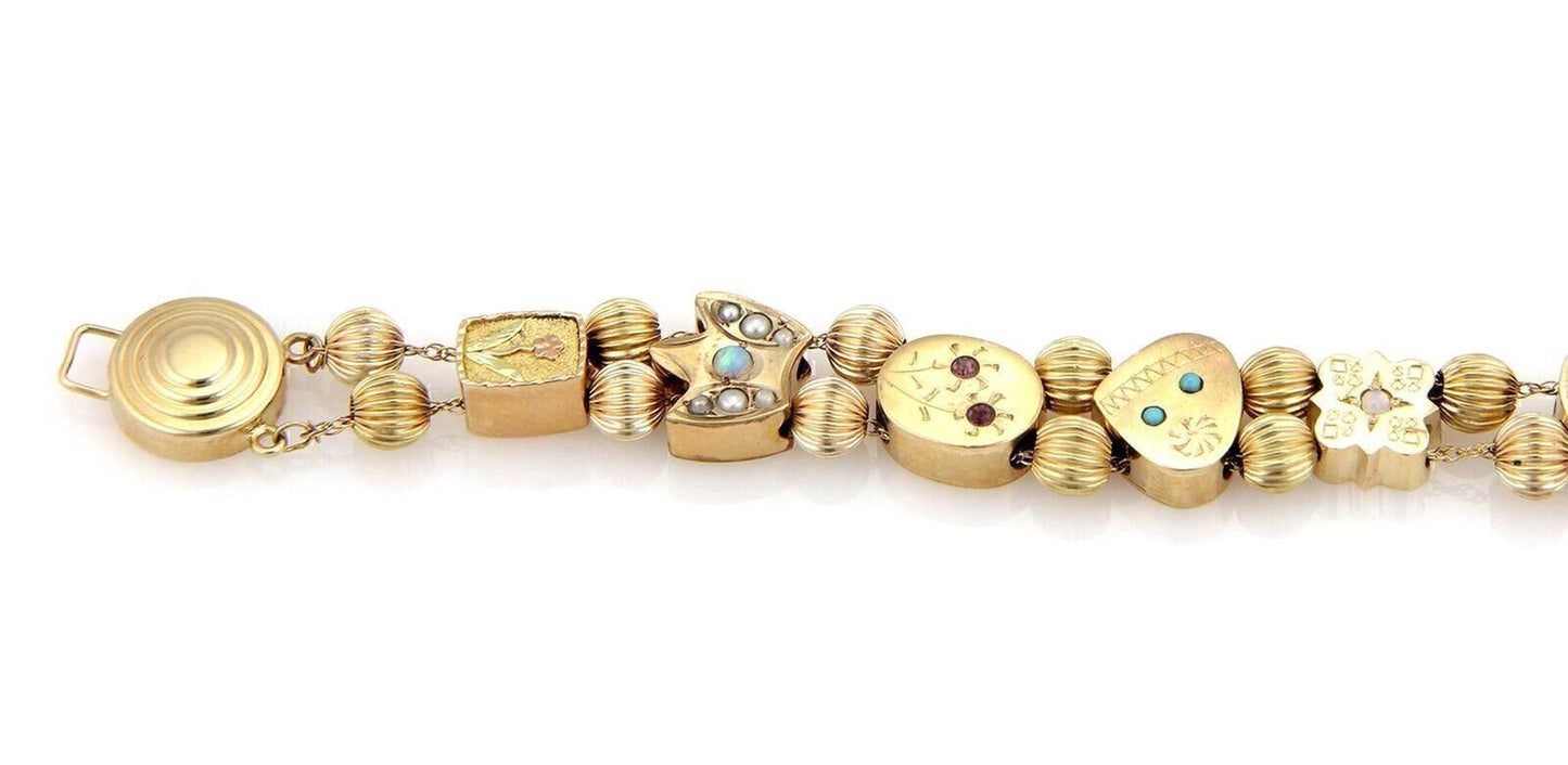 Multi-Color Gems 14k Yellow Gold 11 Slide Charms Bracelet