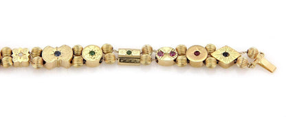 Multi-Color Gems 14k Yellow Gold 11 Slide Charms Bracelet