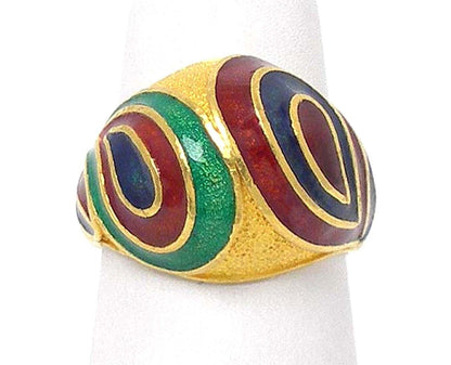 Multicolor Enamel 24k Gold Textured Dome Ring - Size 6