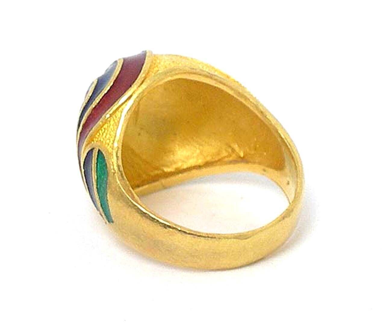 Multicolor Enamel 24k Gold Textured Dome Ring - Size 6