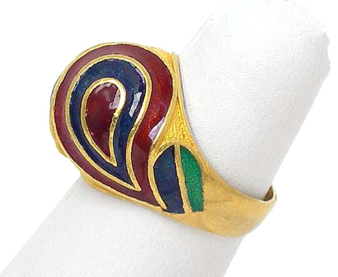 Multicolor Enamel 24k Gold Textured Dome Ring - Size 6