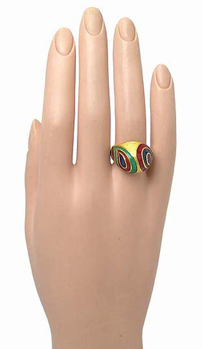 Multicolor Enamel 24k Gold Textured Dome Ring - Size 6