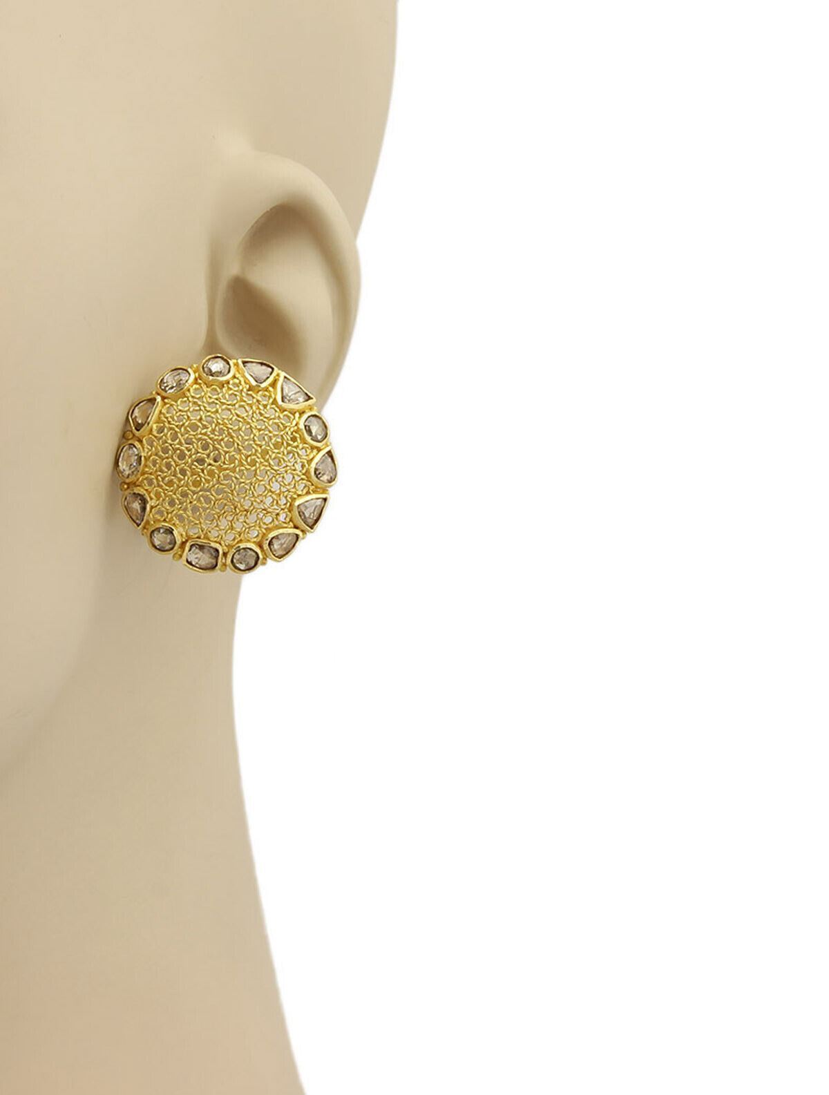 Chocolate Rose Cut Diamonds 18k Yellow Gold Dome Earrings