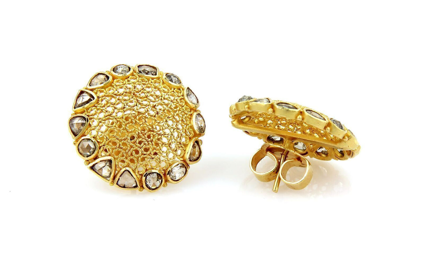 Chocolate Rose Cut Diamonds 18k Yellow Gold Dome Earrings