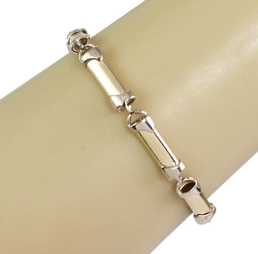 Long Tube 14k Two Tone Gold Link Bracelet