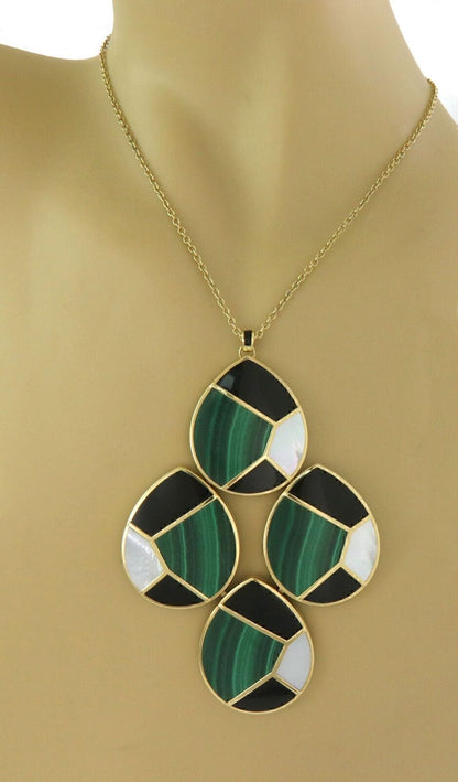 Ippolita Malachite MOP Onyx 18k Yellow Gold 4 Mosaic Large Pendant Necklace