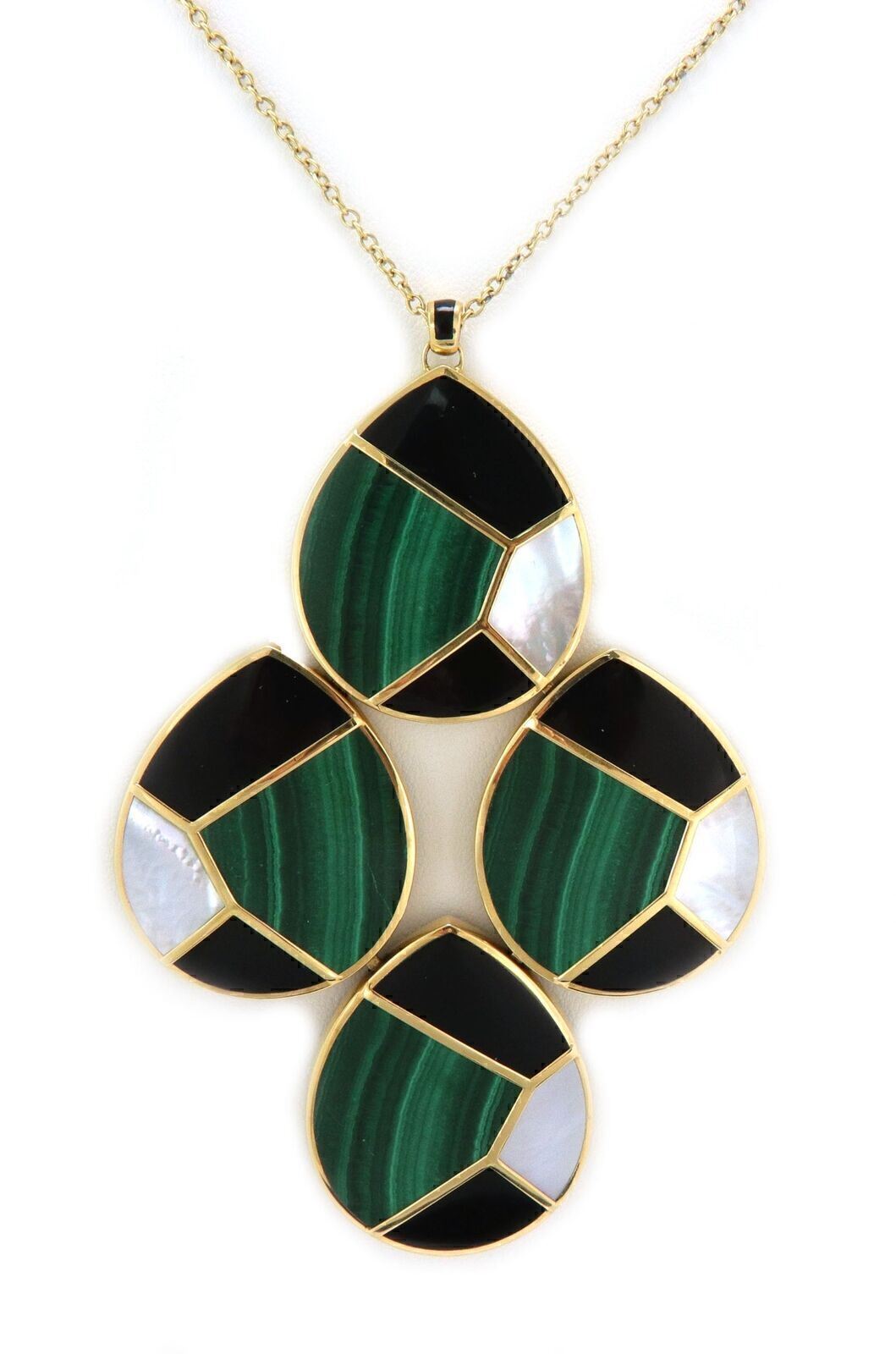 Ippolita Malachite MOP Onyx 18k Yellow Gold 4 Mosaic Large Pendant Necklace