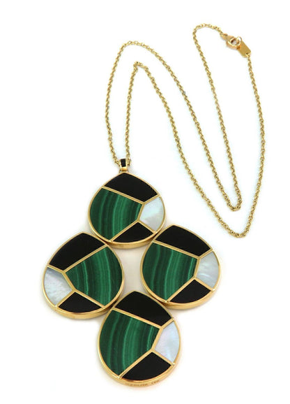 Ippolita Malachite MOP Onyx 18k Yellow Gold 4 Mosaic Large Pendant Necklace