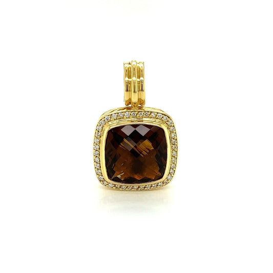 David Yurman Albion Diamond Smoky Quartz 18k Yellow Gold Cable Charm Pendant