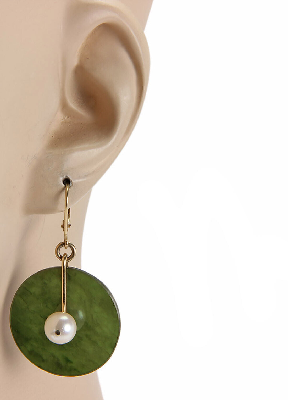 Jade & Pearls 14k Yellow Gold Disc Shape Dangle Earrings